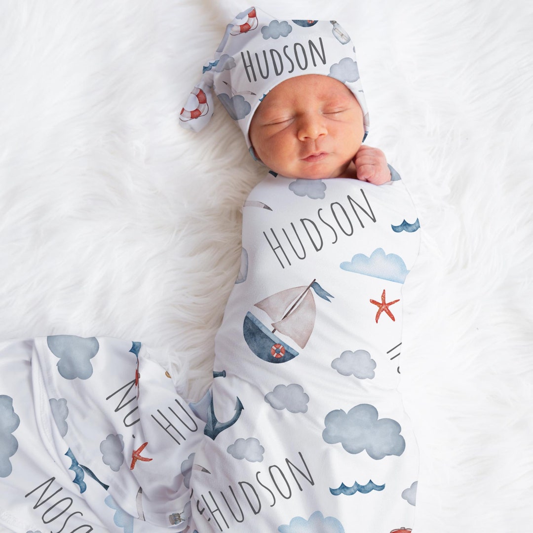 Custom Sea Boat Swaddle Blanket for Baby Shower, Personalized Newborn ...