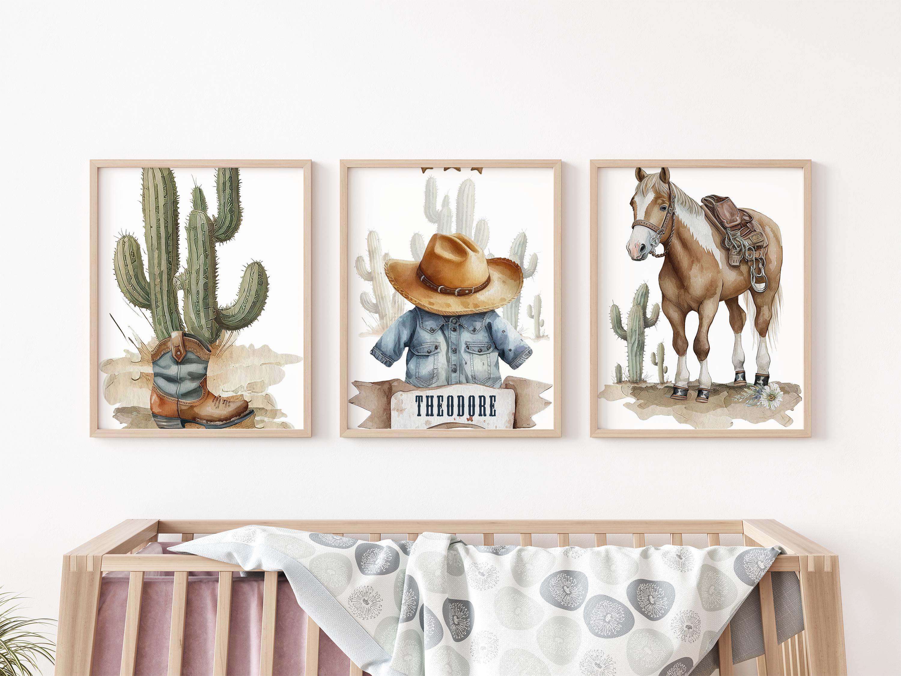 Custom Cowboy Prints, Set of 3 Western Nursery Wall Art, Boho Horse ...