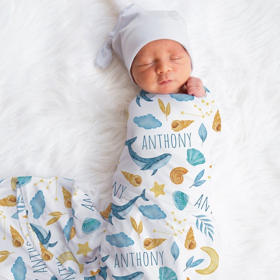 Personalized Baby Milestone Blanket - Whale Ocean Fleece Throw 30x40 Inches, Newborn Gift, Name Customizable - View #2
