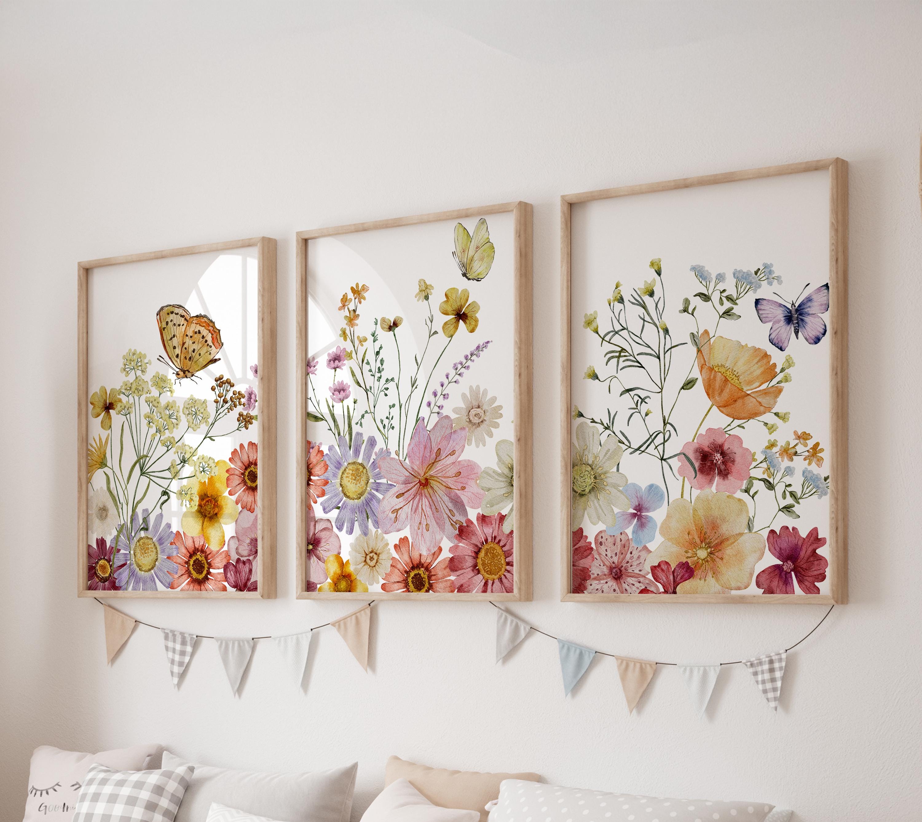 Set of 3 Wildflowers Prints, Butterfly Wall Art Set, Flowers Posters ...