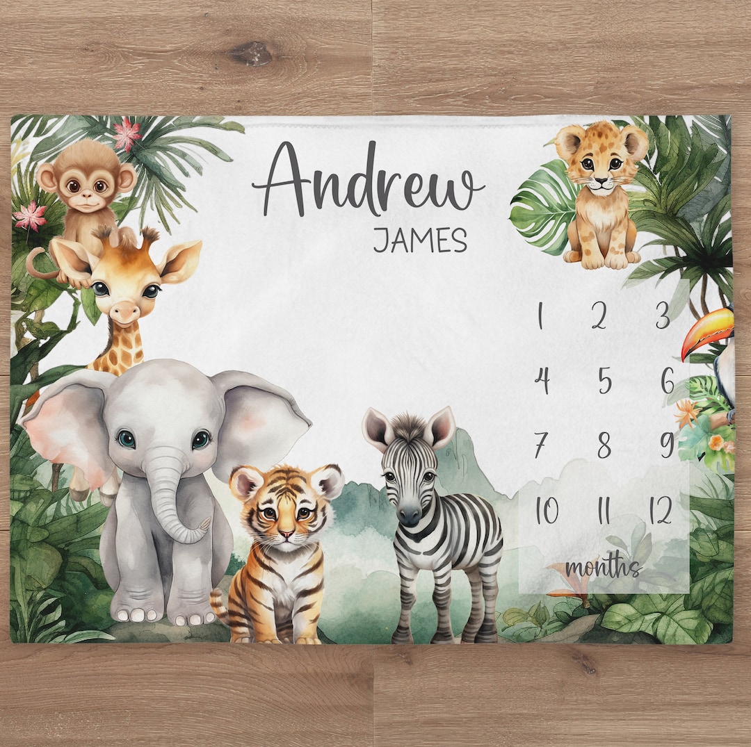 Elephant Milestone Blanket Personalized Baby Boy Month Blanket Safari ...