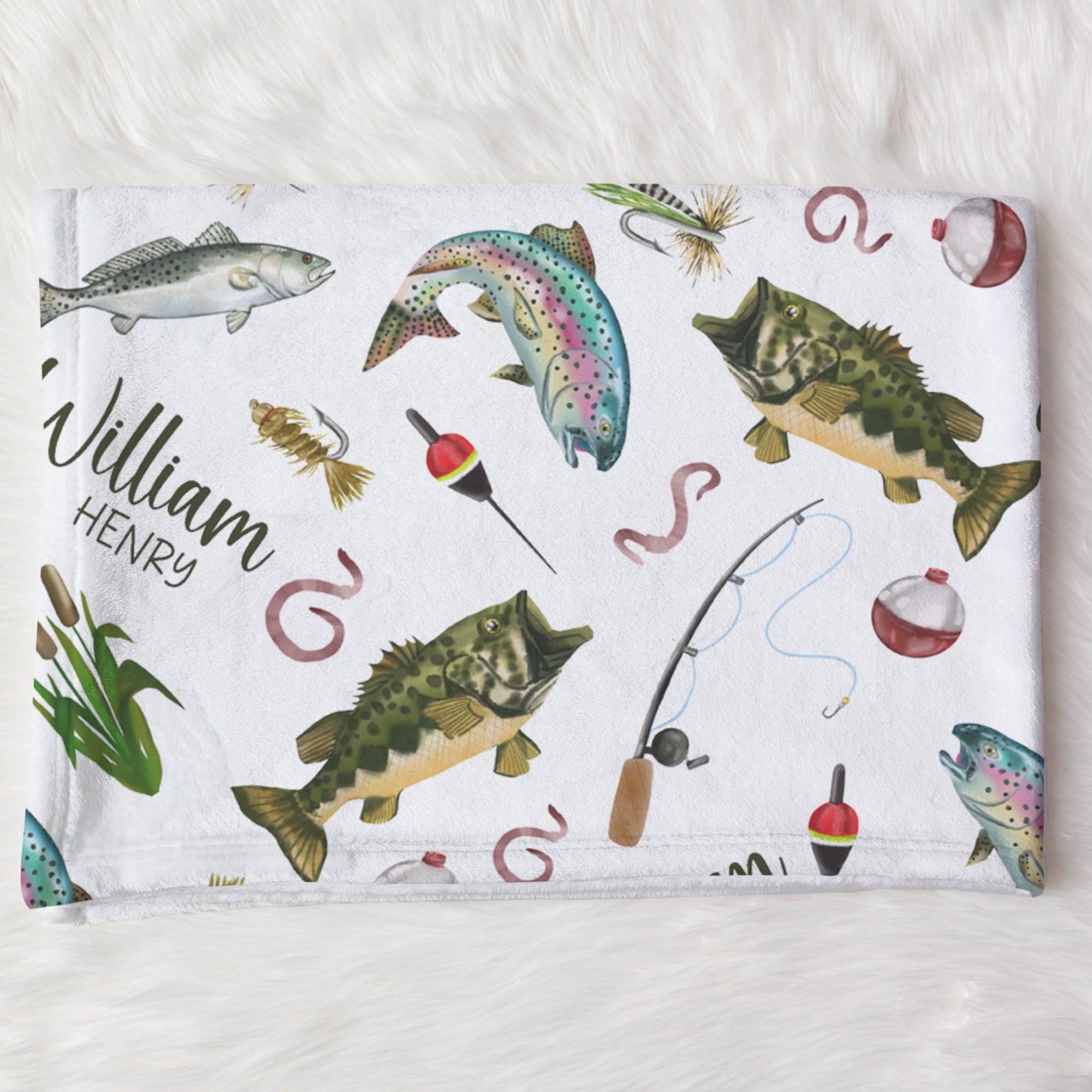 Custom Fishing Nursery Baby Name Blanket, Personalized Fishes Swaddle ...