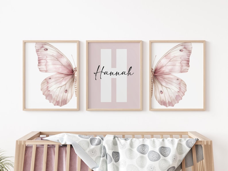 Custom Butterfly Prints, Set of 3 Pink Butterfly Nursery Wall Art, Boho ...