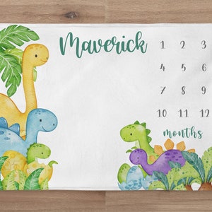 Dinosaur Milestone Baby Blanket, Custom Baby Boy Month Blanket, Personalized Name Blanket, Personzlied Baby Boy Gift, Baby Shower Gift