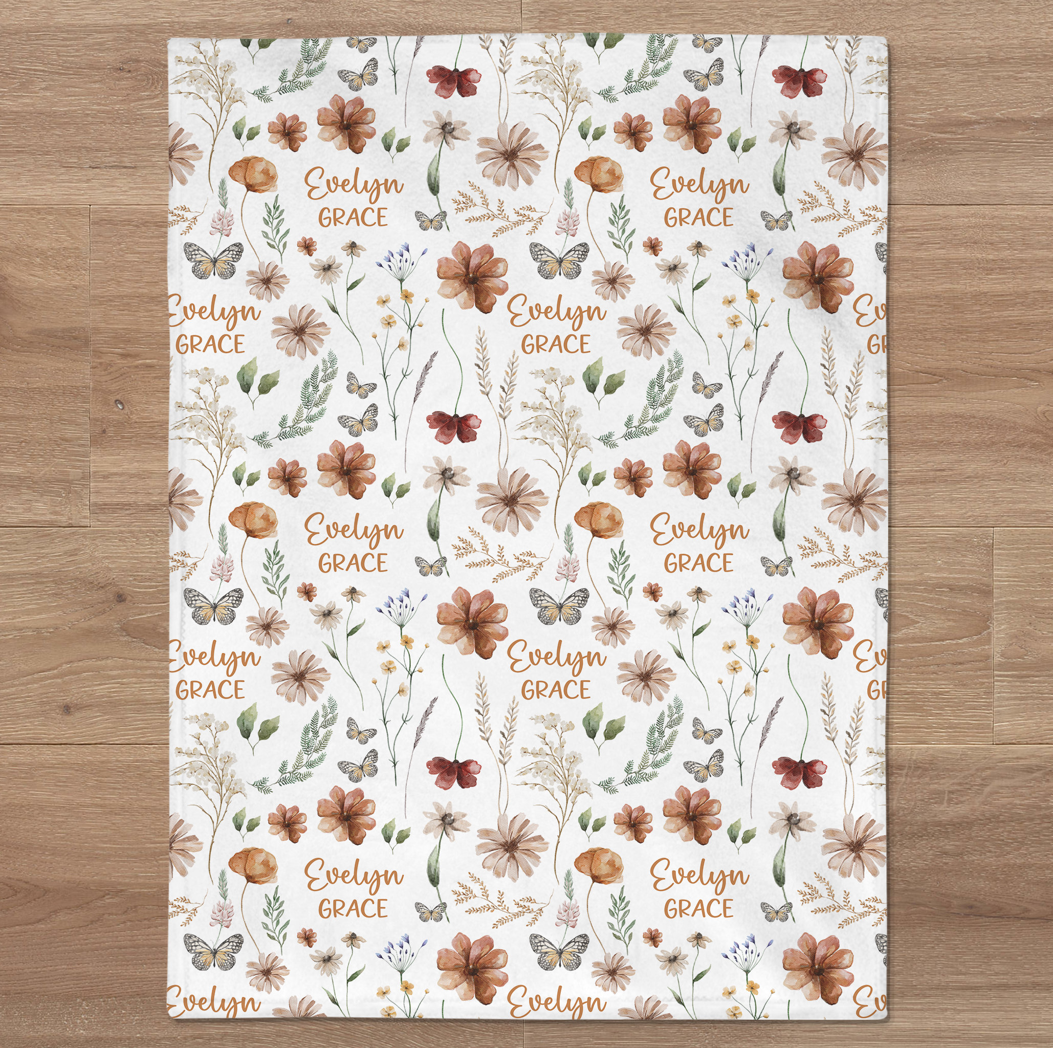 Custom Name Wildflower Swaddle, Personalized Butterfly Swaddle, Flower Baby Blanket, New Mom Gift, Baby Shower Gift