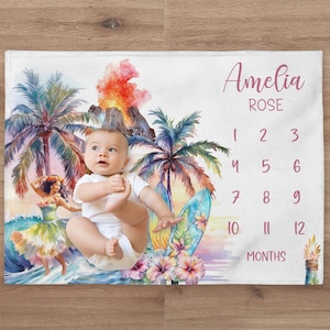 Surfboard Milestone Blanket, Personalized Ocean Baby Girl Month Blanket, Nursery Custom Newborn Growth Tracker, New Mom Baby Shower Gift