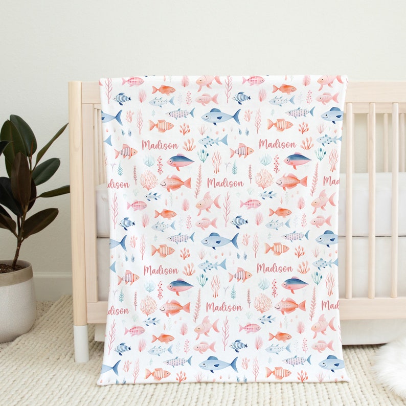Sea Animals Name Swaddle, Custom Girl Ocean Blanket, Personalized Fish ...