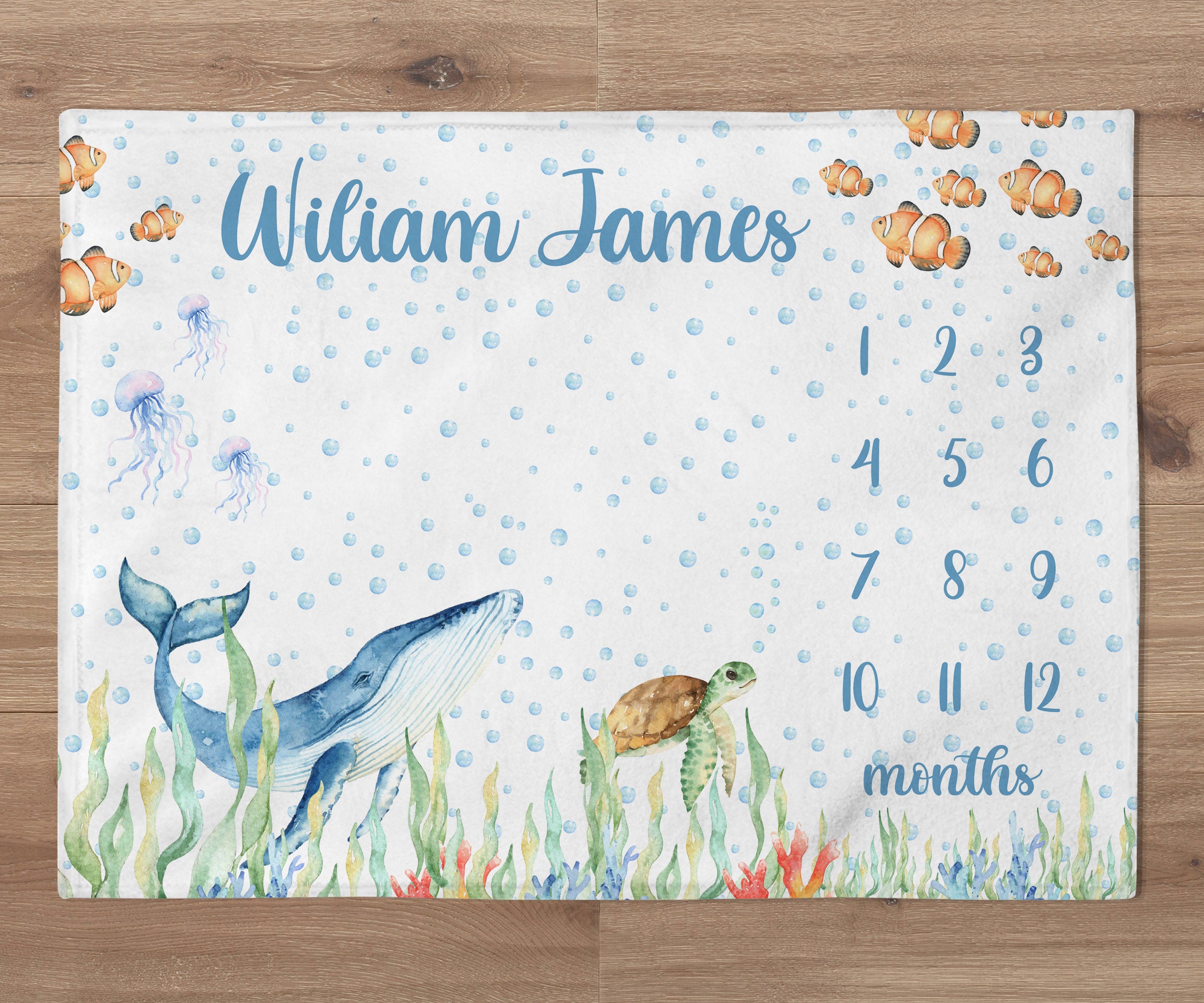 Baby Boy Ocean Milestone Blanket Under the Sea Baby Name - Etsy
