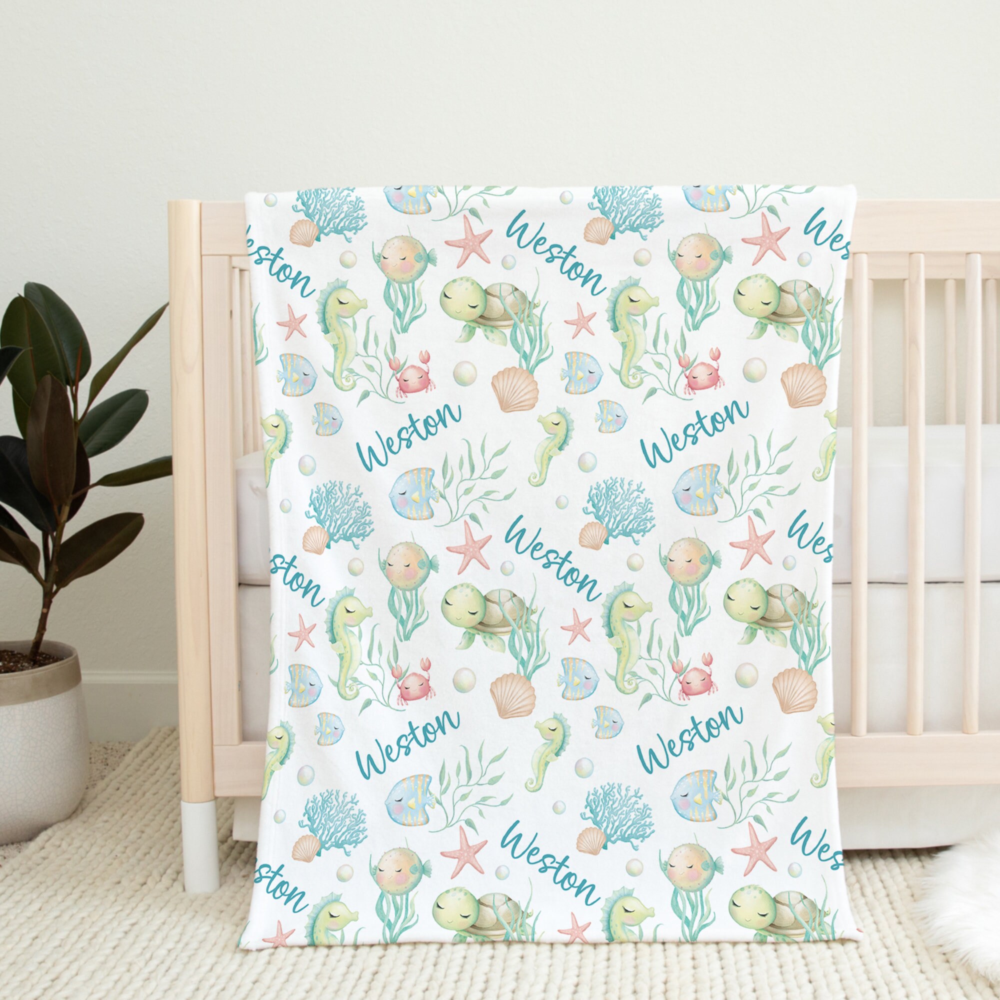 Ocean Name Swaddle, Turtle Swaddle, Custom Sea Animals Blanket ...