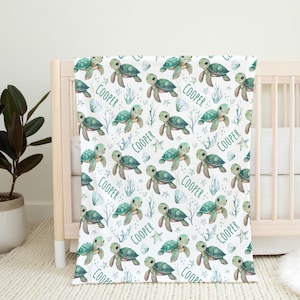 Custom Turtle Baby Name Blanket Personalized Ocean Animal Swaddle ...