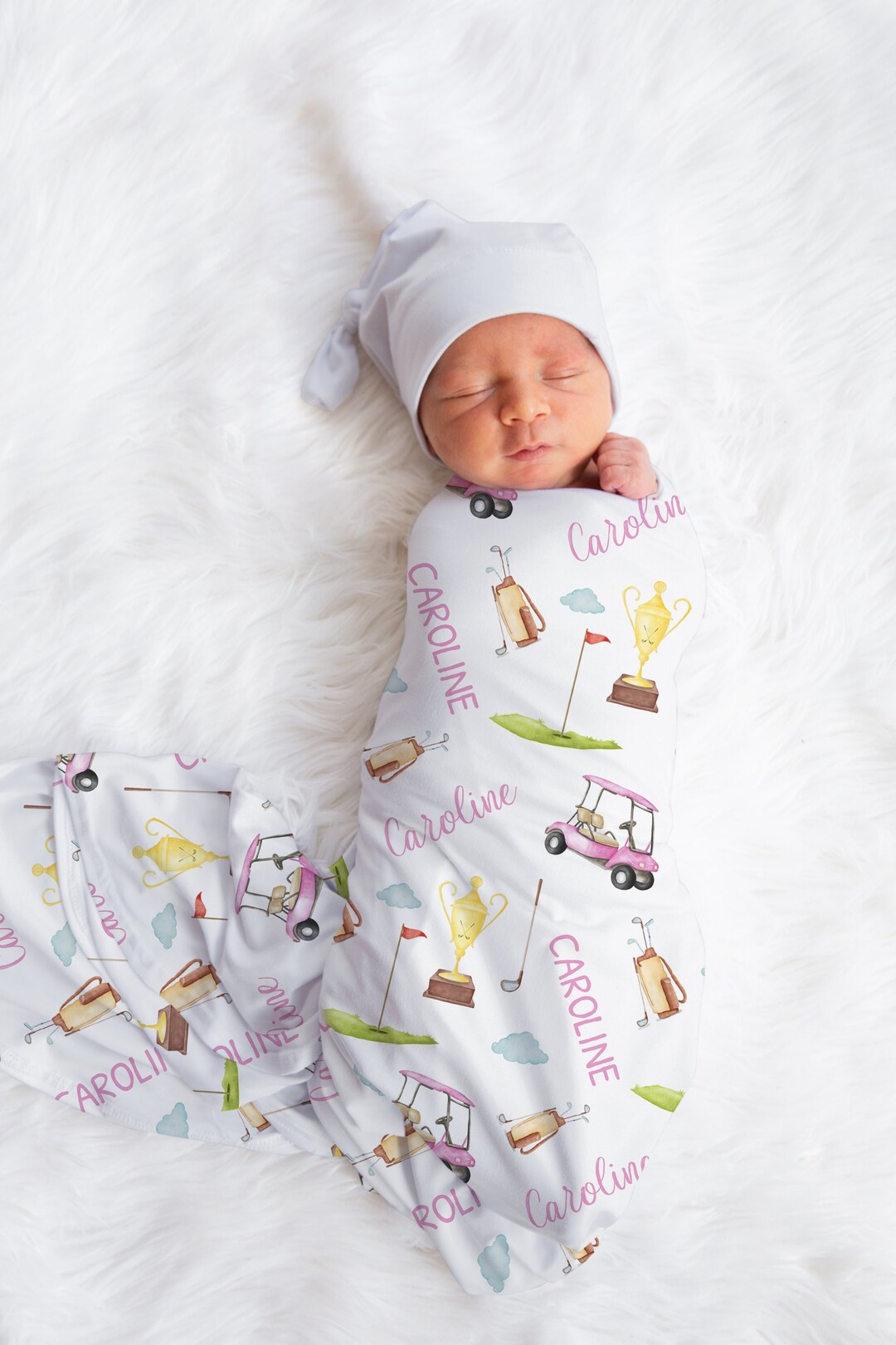 Custom Golf Baby Name Blanket, Personalized Baby Girl Swaddle, New Mom