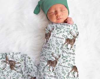 Custom Buck Swaddle Blanket | Personalized Baby Boy Deer Name Blanket | New Mom Gift | Newborn Gift | Woodland Baby Shower