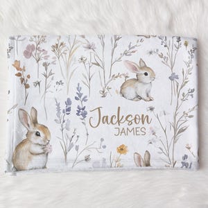 Personalized Rabbit Swaddle Blanket Bunny Name Baby Blanket Newborn Baby Boy Coming Home Outfit Hospital Photo Outfit Baby Shower Gift