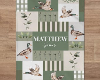 Mallard Duck Blanket, Custom Boy Hunting Nursery, Duck Crib Bedding, Kids Name Blanket, Toddler Birthday, Personalized Baby Shower Gift