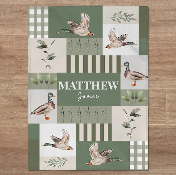 Mallard Duck Blanket, Custom Boy Hunting Nursery, Duck Crib Bedding, Kids Name Blanket, Toddler Birthday, Personalized Baby Shower Gift