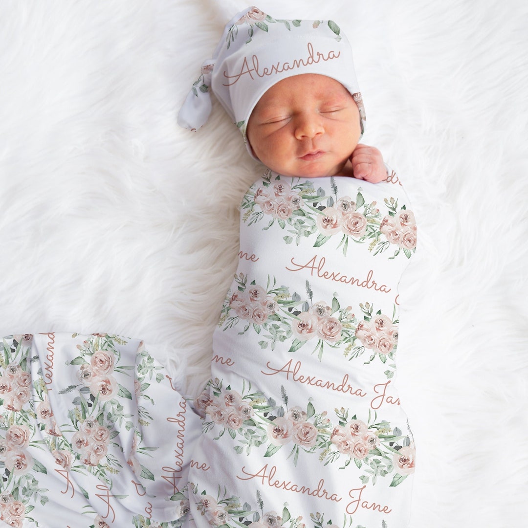 Floral Baby Name Swaddle Personalized Baby Girl Name Blanket Etsy