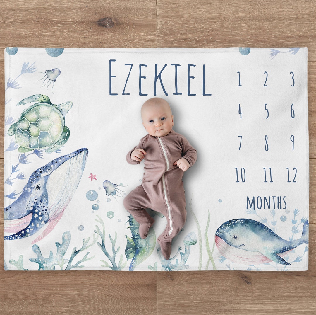Ocean Milestone Blanket Custom Baby Boy Under the Sea Baby Etsy