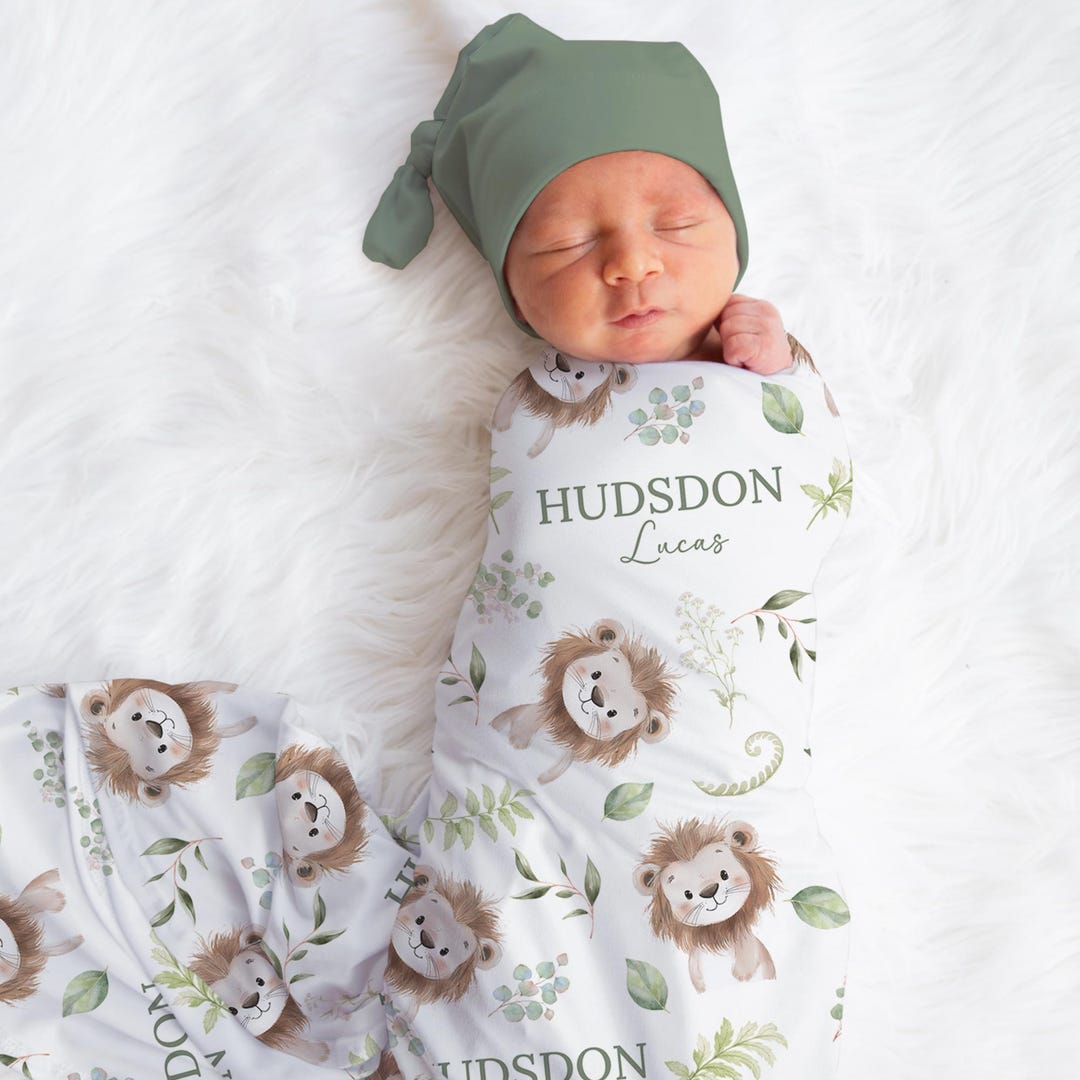 Custom Lion Baby Name Blanket Personalized Safari Swaddle Lion Hospital ...