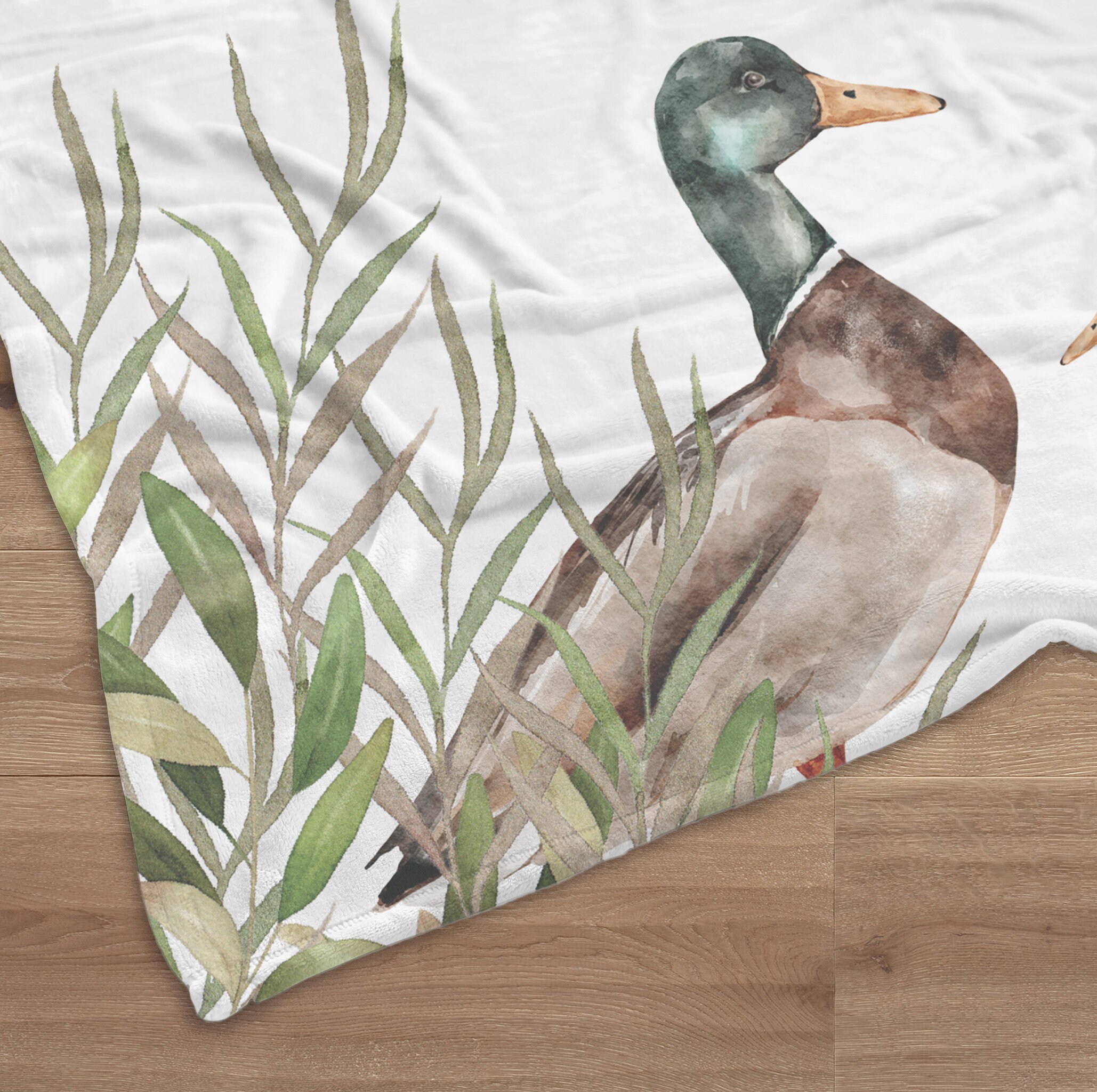 Black White Duck Mallard Pattern Print Blanket