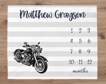 Motorcycle Boy Milestone Blanket, Custom Bike Milestone Blanket, Motorcycle Nursery, Growth Chart Blanket, Baby Shower Gift