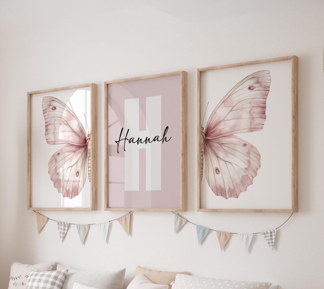 Custom Butterfly Prints, Set of 3 Pink Butterfly Nursery Wall Art, Boho ...