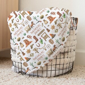 Custom Western Baby Name Blanket Personalized Cowboy Swaddle Hospital Blanket New Mom Gift Newborn Gift Baby Shower Gift Toddler Blanket