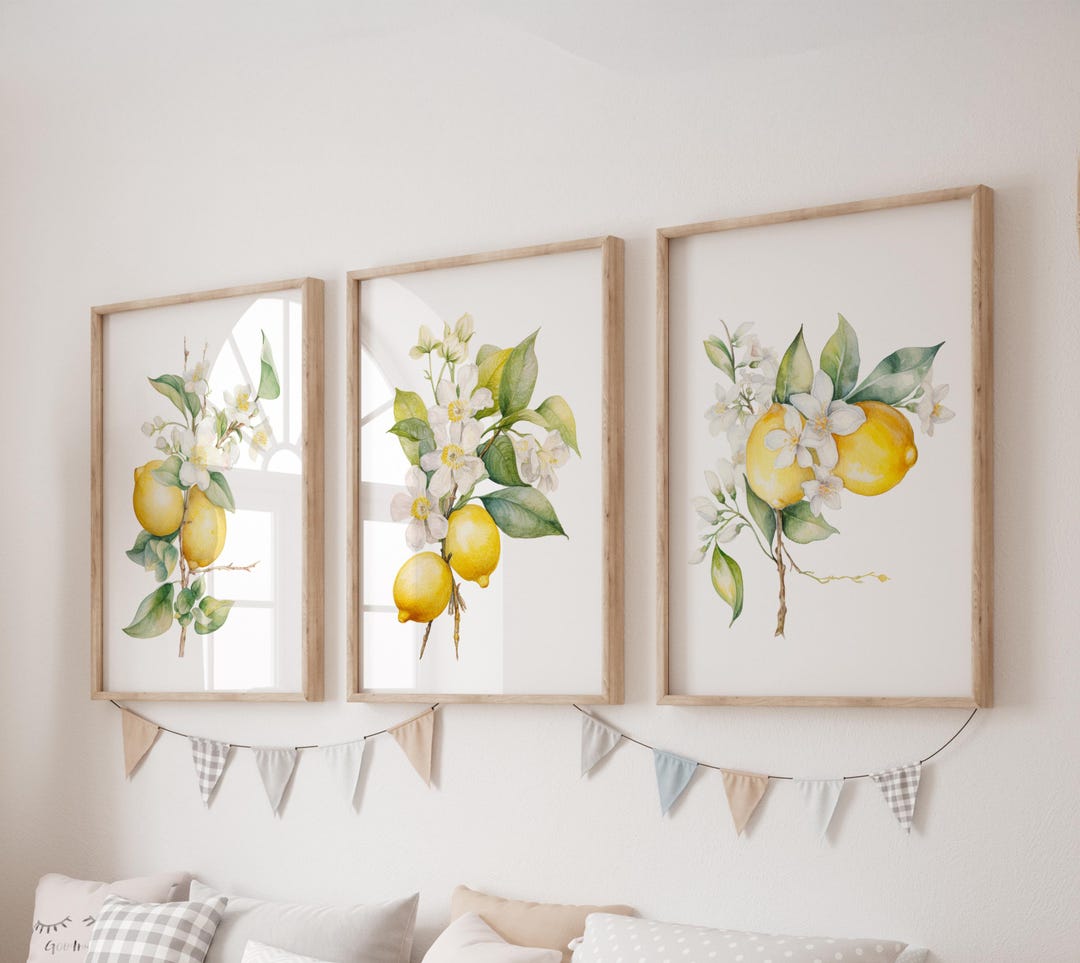 Set of 3 Lemon Prints, Fruit Wall Art Set, Citrus Posters, Modern Art ...