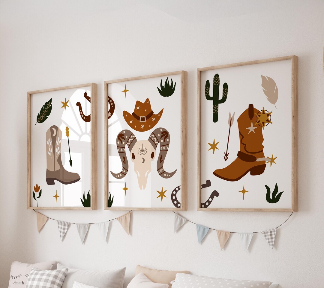 Set of 3 Western Prints, Cowboy Wall Art Set, Cactus Posters, Modern ...