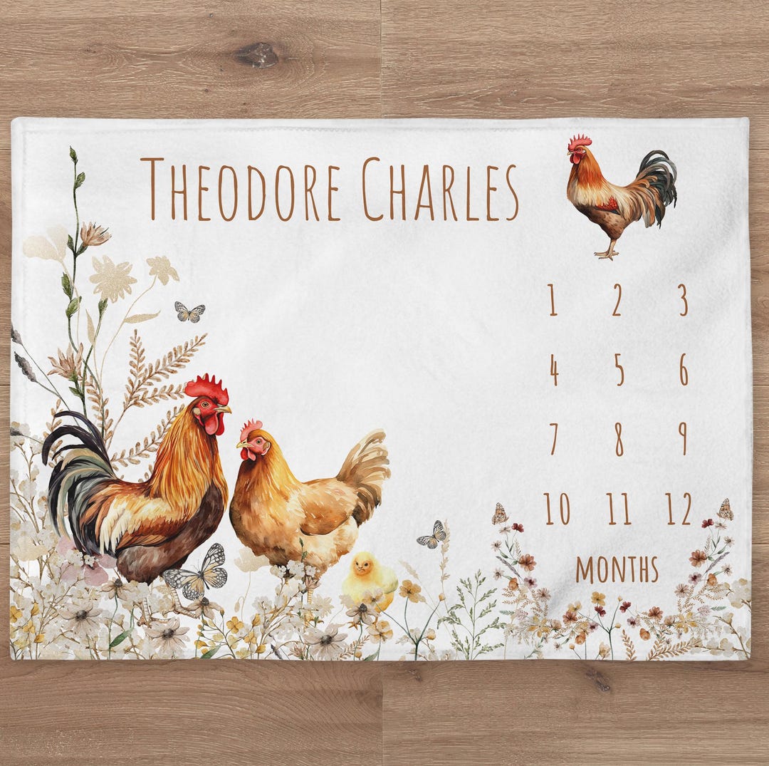 Chicken Milestone Blanket Personalized Baby Boy Month Farm Blanket