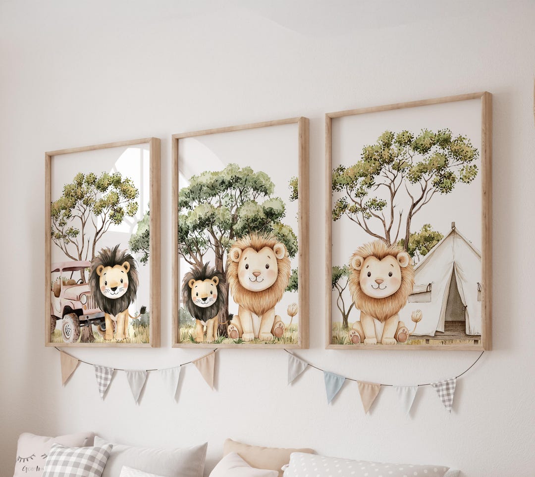 Set of 3 Lion Prints, Safari Wall Art Set, Car Posters, Modern Art ...