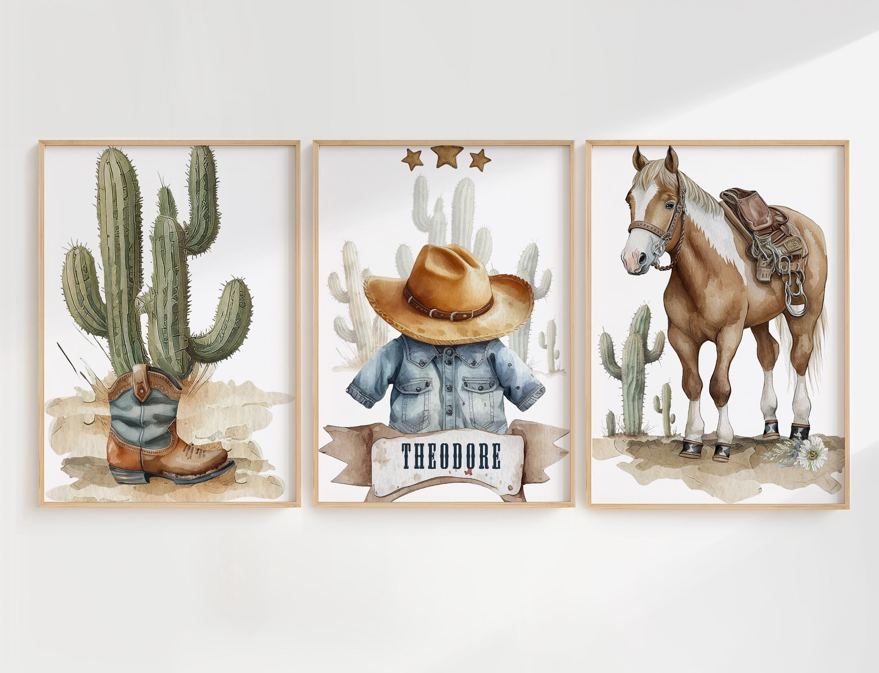 Custom Cowboy Prints, Set of 3 Western Nursery Wall Art, Boho Horse ...