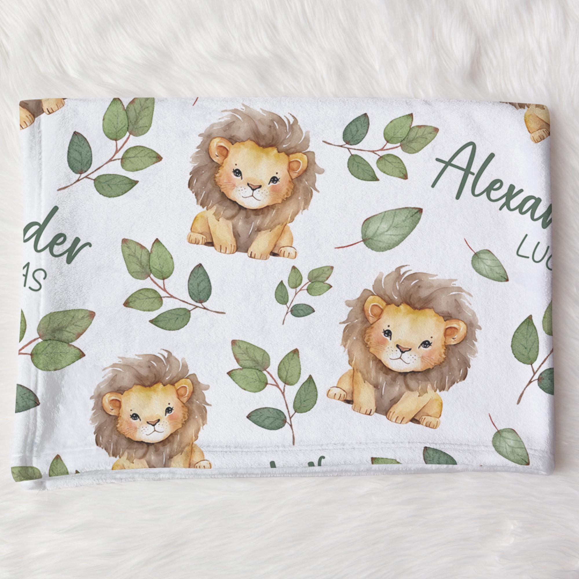 Personalized Lion Swaddle Blanket Safari Name Baby Blanket Newborn Baby ...