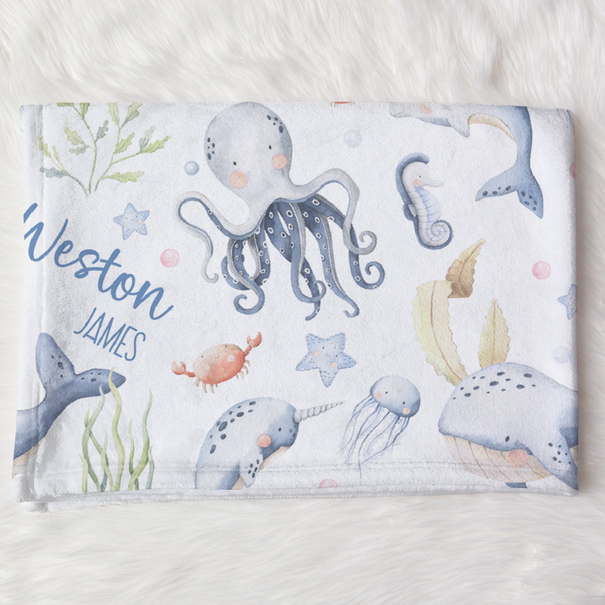 Sea Animals Name Swaddle, Turtle Swaddle, Custom Ocean Blanket ...