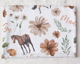 Horse Name Swaddle, Custom Floral Pony Name,Blanket, Personalized Baby Girl Swaddle, Boho Flowers Blanket, New Mom Gift, Baby Shower Gift