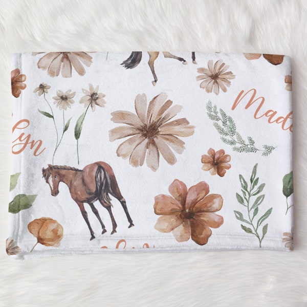 Horse Name Swaddle, Custom Floral Pony Name,Blanket, Personalized Baby Girl Swaddle, Boho Flowers Blanket, New Mom Gift, Baby Shower Gift