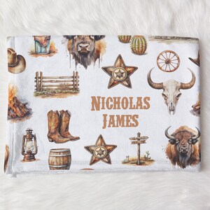 Custom Western Baby Name Blanket Personalized Cowboy Swaddle Hospital Blanket New Mom Gift Newborn Gift Baby Shower Gift Toddler Blanket