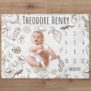 Western Milestone Blanket, Personalized Cowboy Baby Boy Month Blanket, Nursery Custom Newborn Growth Tracker, New Mom Baby Shower Gift