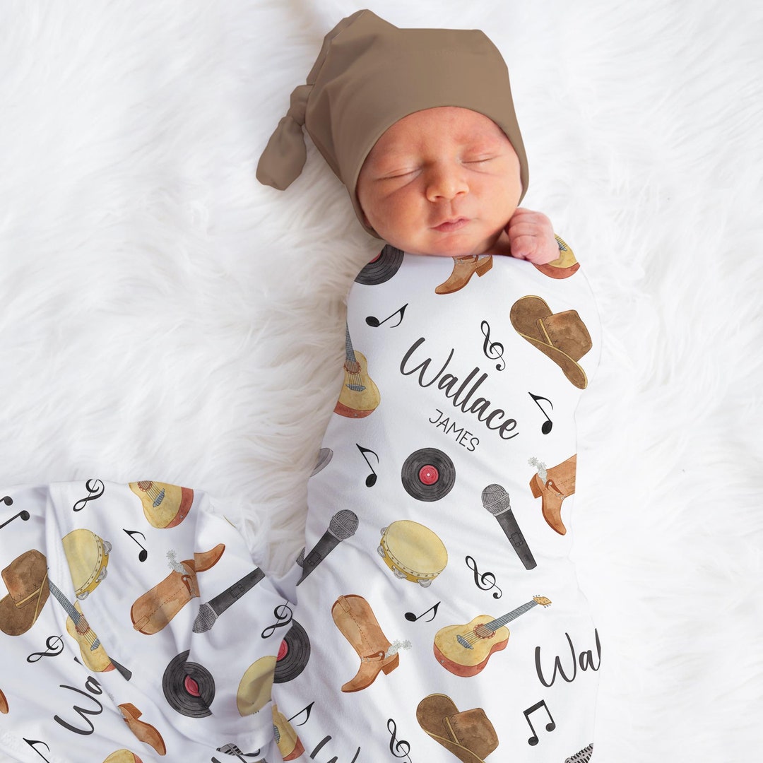 Personalized Country Music Swaddle Blanket Guitar Name Baby