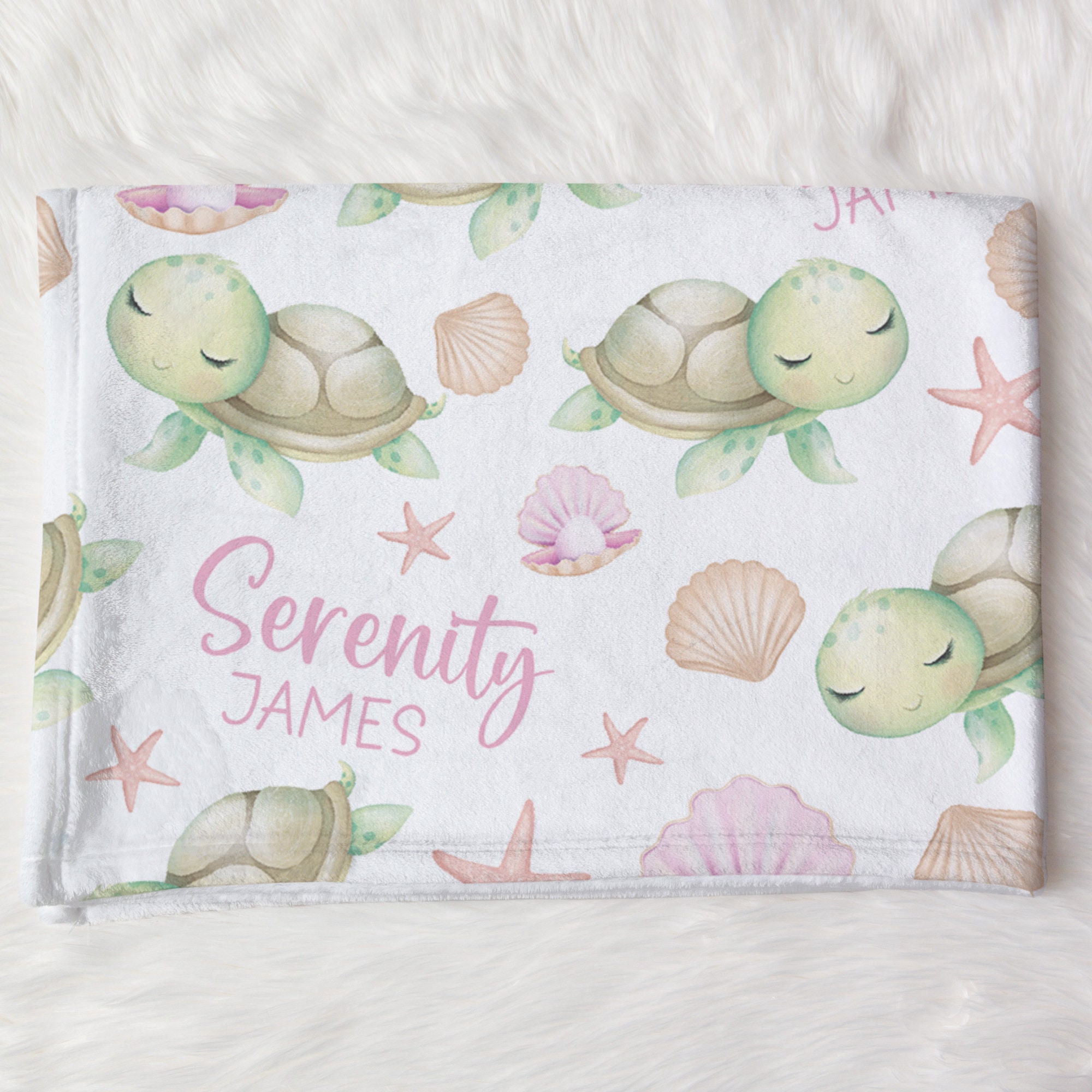 Custom Turtle Baby Name Blanket Personalized Ocean Animal Swaddle ...