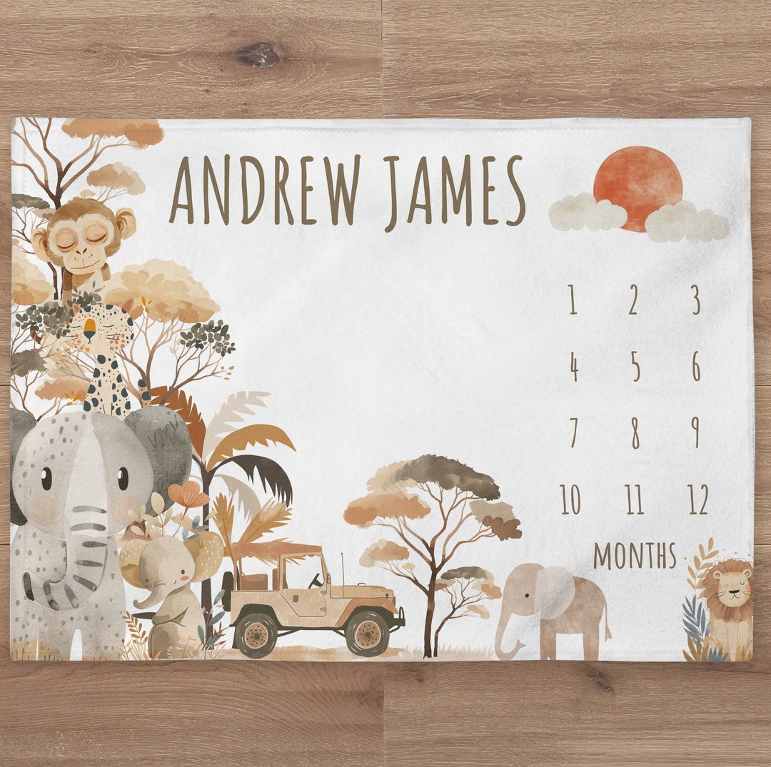 Safari Truck Milestone Blanket Personalized Baby Boy Month Blanket ...