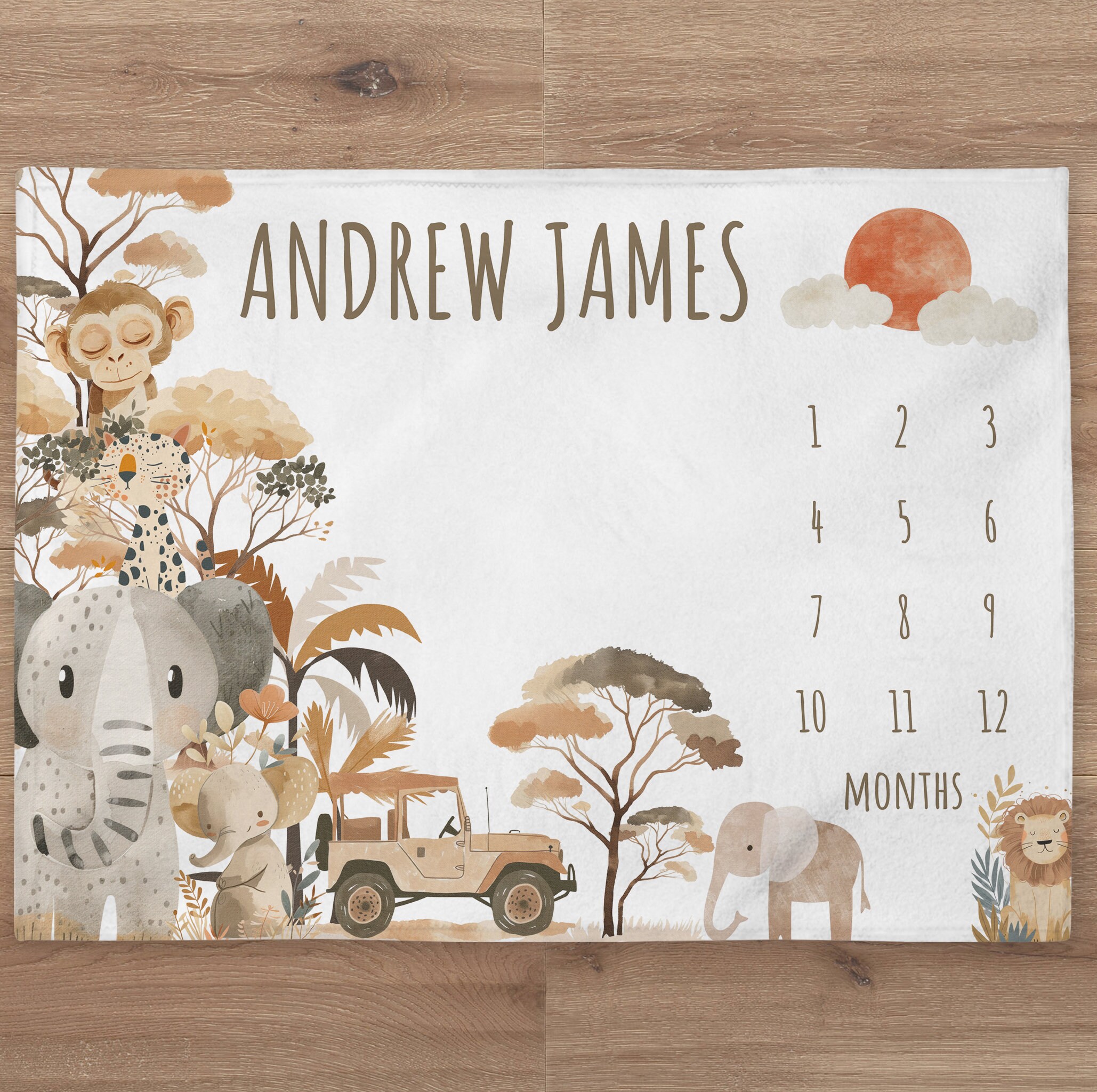 Safari Truck Milestone Blanket Personalized Baby Boy Month Blanket ...
