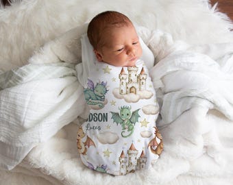 Personalized Baby Blanket With Name - Medieval Castle Dragon Design 30x40 Inches Flannel Swaddling Blanket