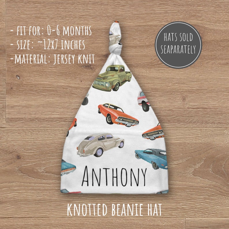 Custom Cars Baby Name Blanket, Personalized Baby Boy Vintage Cars Swaddle, New Mom Gift, Vehicle Newborn Gift, Retro Cars Baby Shower Gift Hat ONLY