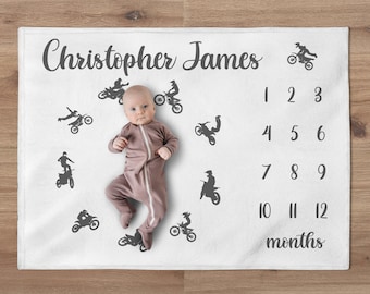 Motocross Milestone Blanket, Custom Dirt Bike Boy Milestone Blanket, Motocross Nursery, Motorcycle Milestone Blanket, Baby Shower Gift