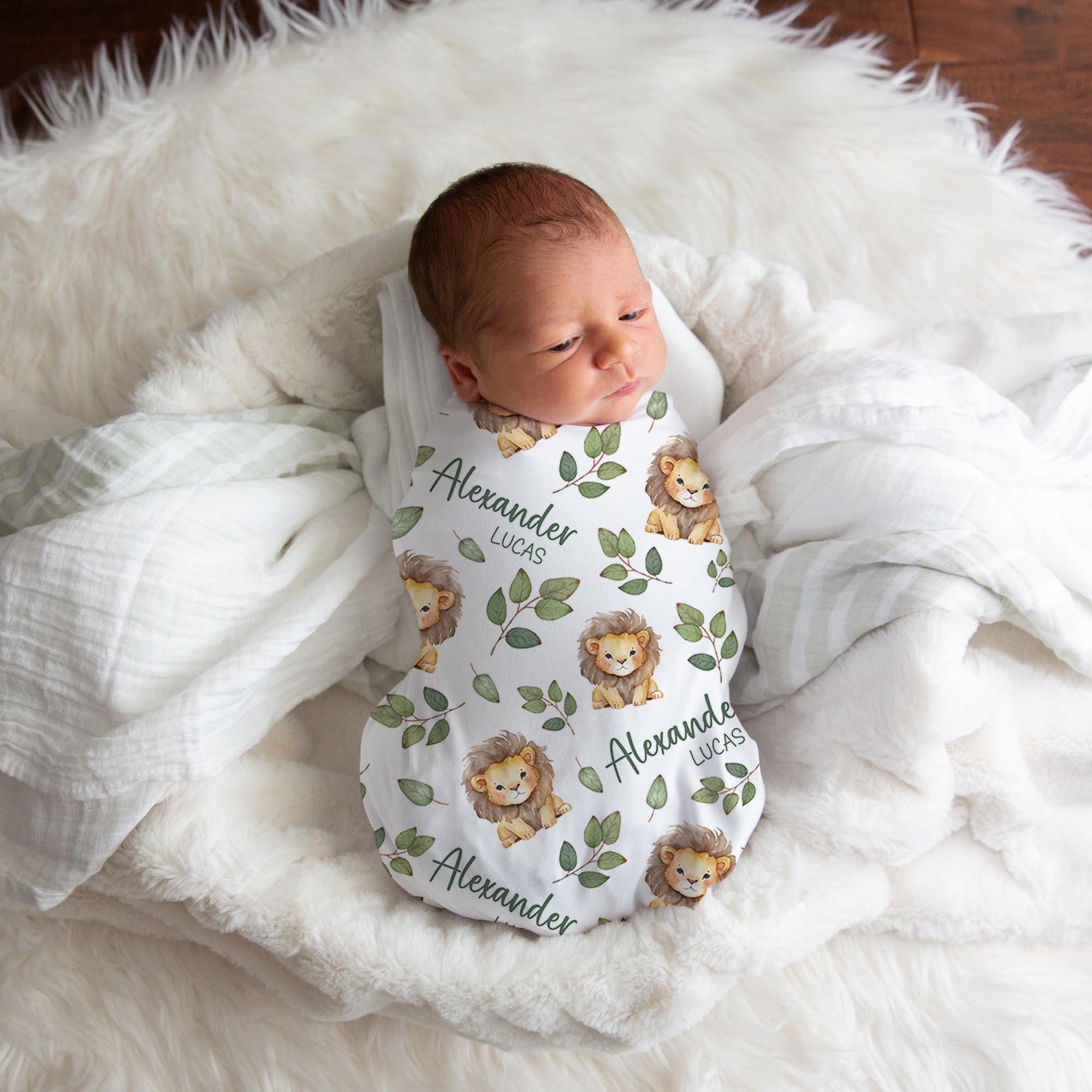 Personalized Lion Swaddle Blanket Safari Name Baby Blanket Newborn Baby ...