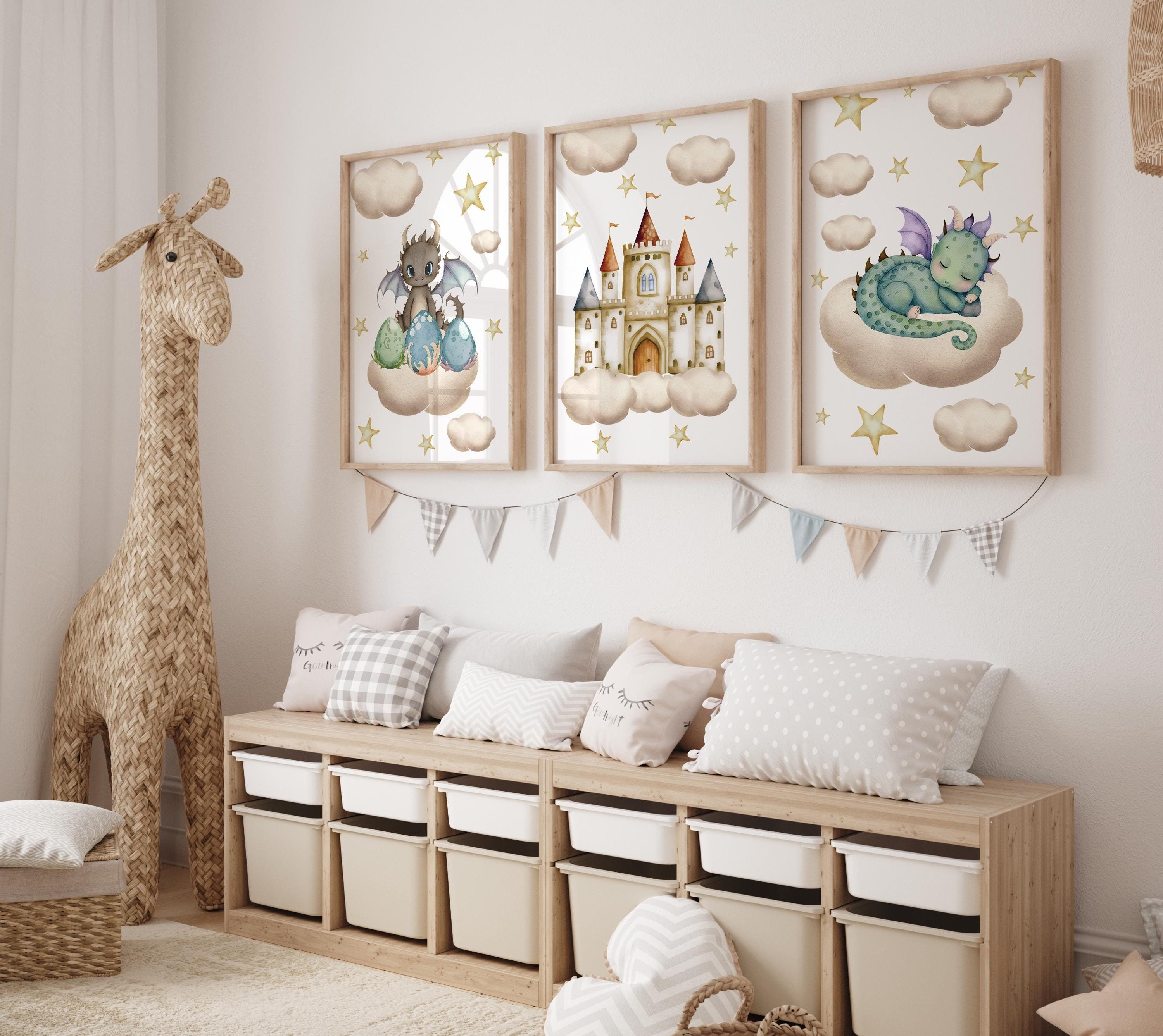 Set of 3 Dragon Prints, Castle Wall Art Set, Stars Posters, Modern Art ...