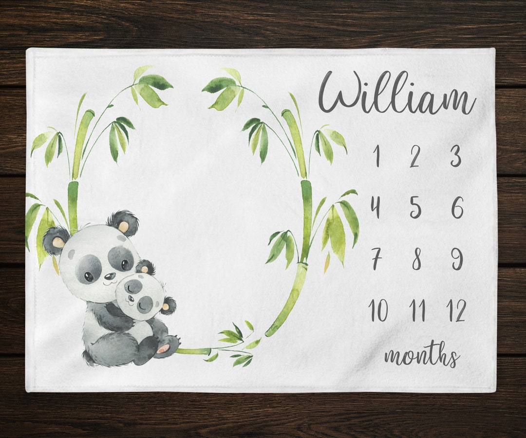 Panda Milestone Blanket, Personalized Greenery Wreath Boy and Girl ...