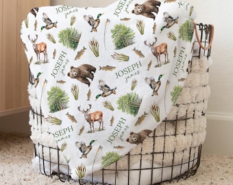 Personalized Hunting Swaddle Blanket Fishing Name Baby Blanket Newborn Baby Boy Coming Home Outfit Hospital Photo Outfit Baby Shower Gift