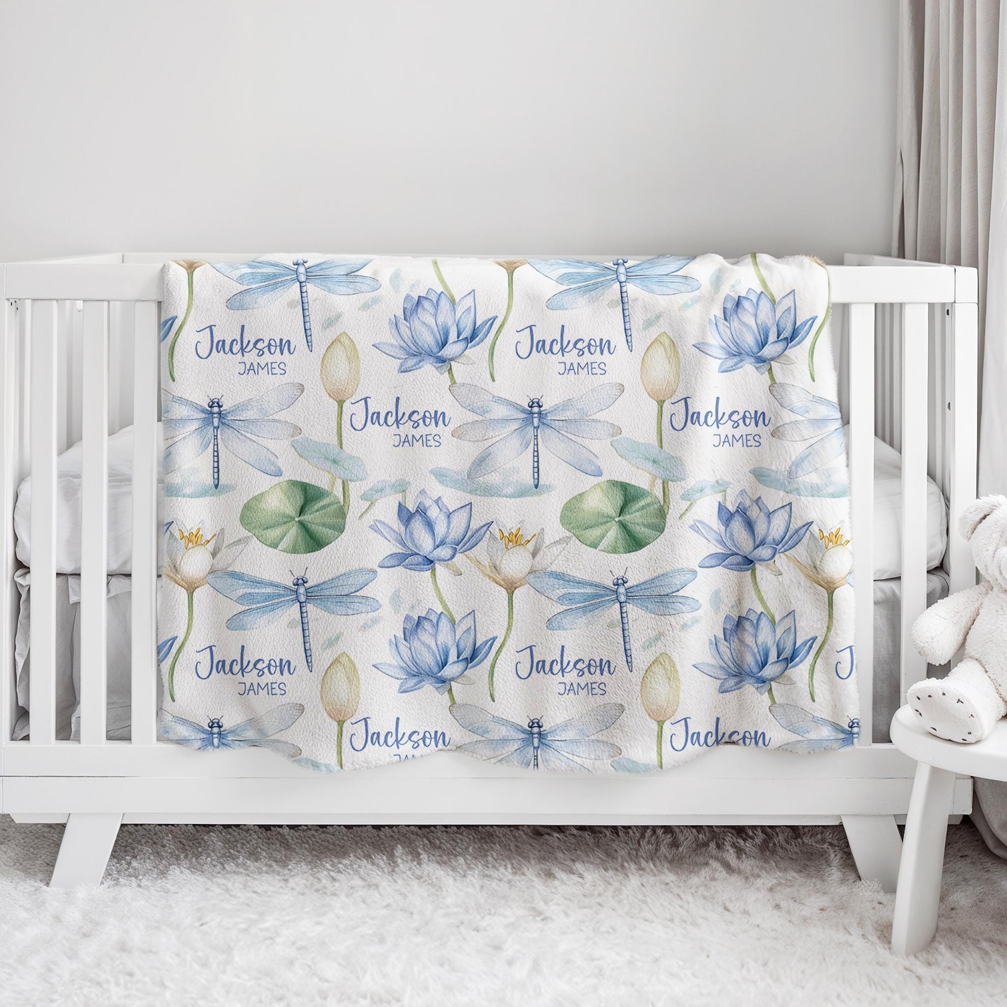 Personalized Baby Blanket With Dragon & Animals - Custom Name Soft Minky Fleece Blanket 30" X 40"