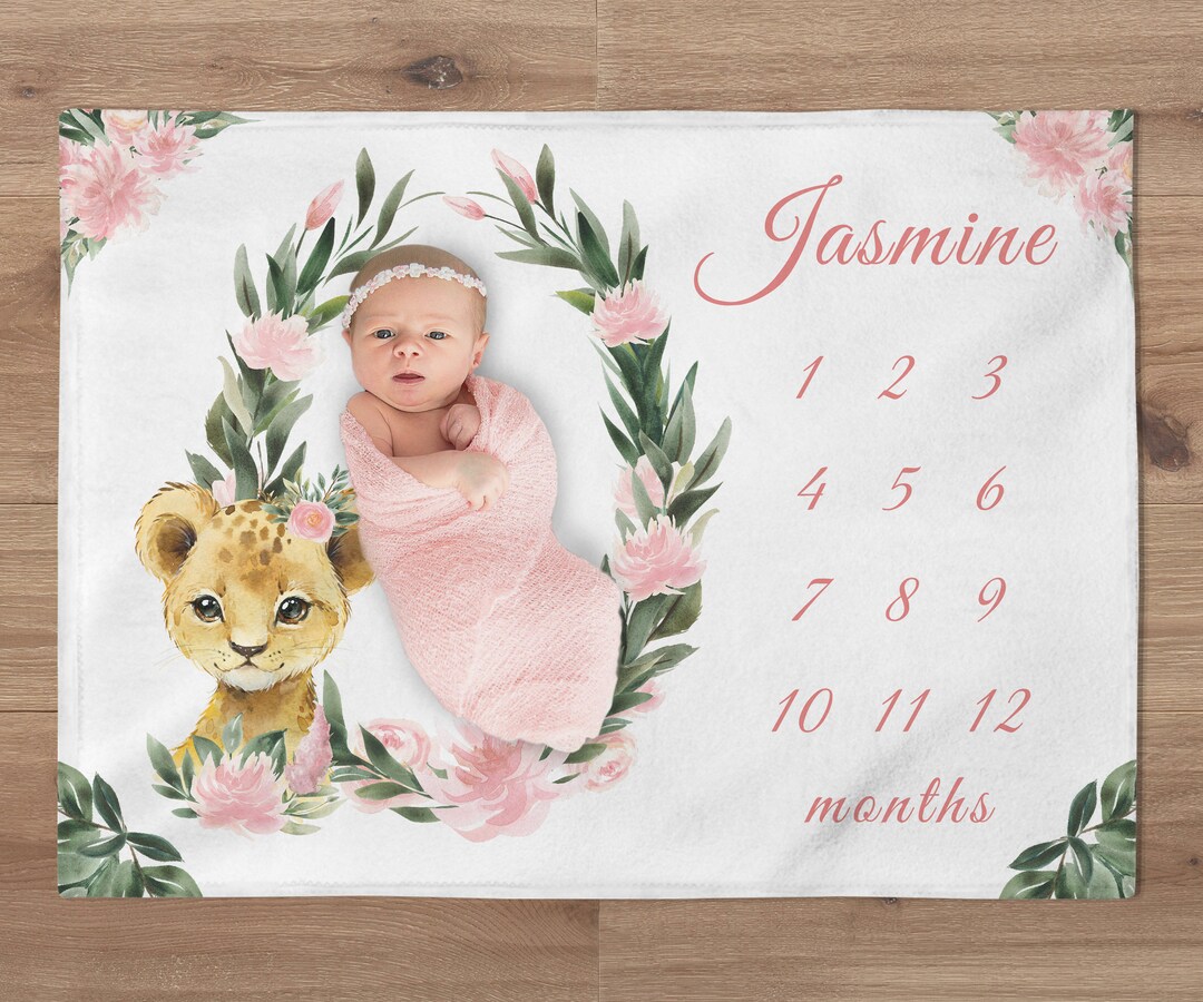 Lion Girl Milestone Blanket, Personalized Safari Animals Monthly Baby ...